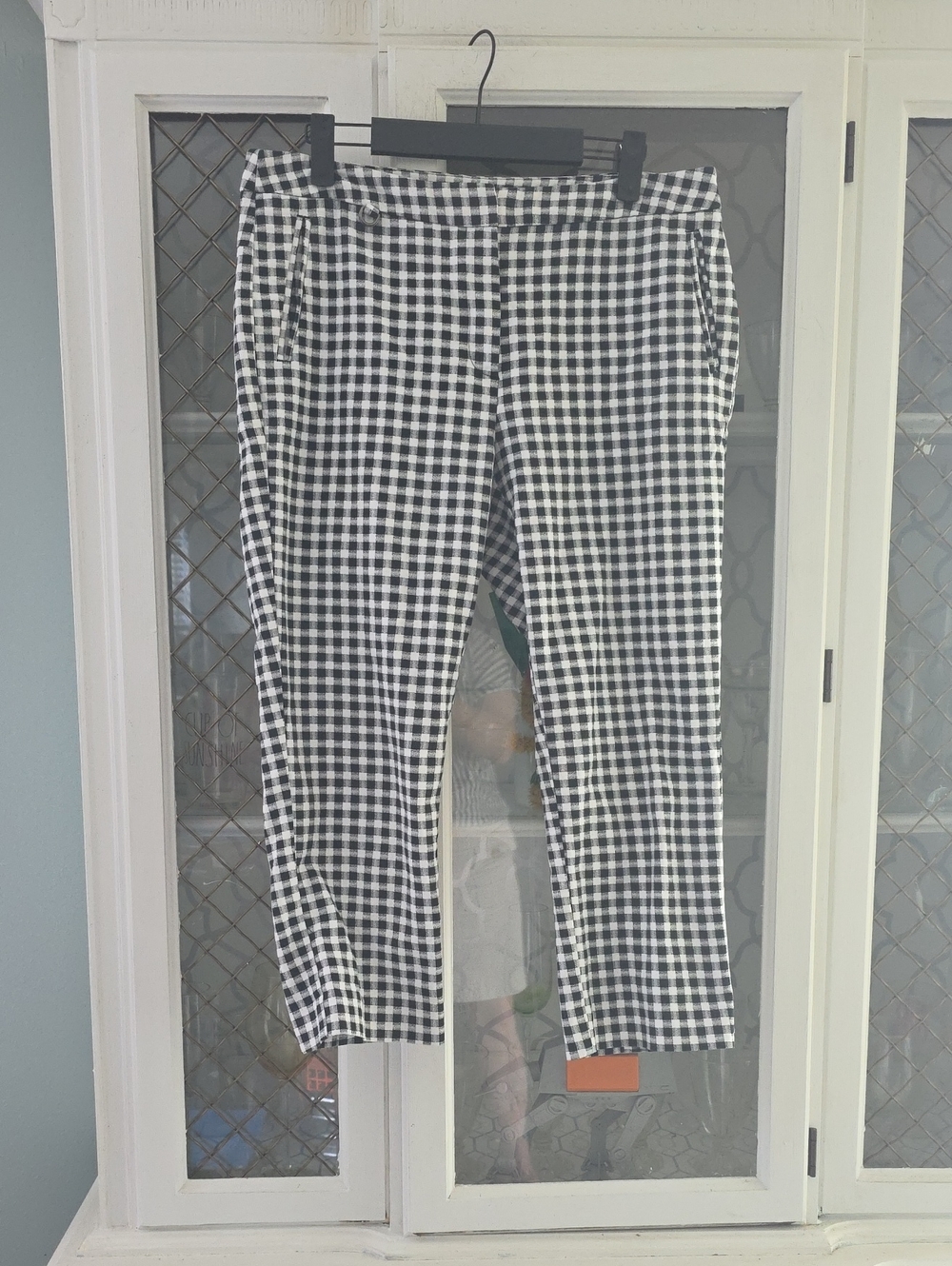Adrianna Papell Black & White Gingham Cropped Pants
